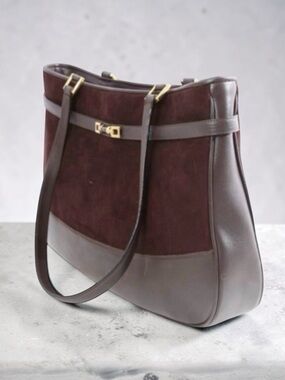 Vintage St. John Brown Suede Leather Old Money Classic Quiet Luxury Shoulder Bag